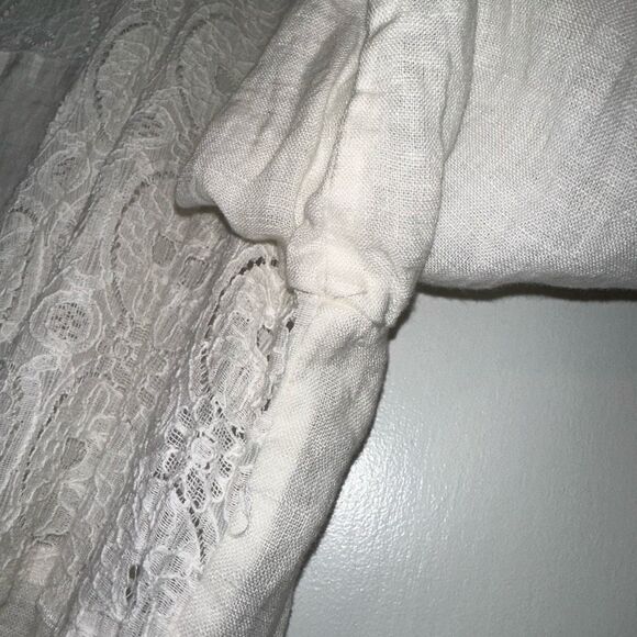 Chicos Linen Lace Panel Cardigan Asymmetrical White Size 1 (Medium) EUC - Picture 4 of 11